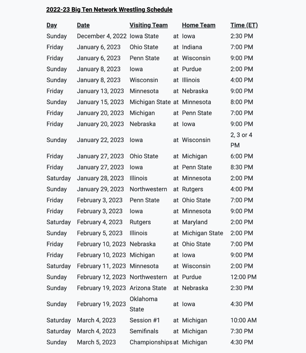 2023 BTN Wrestling Schedule College Wrestling Intermat